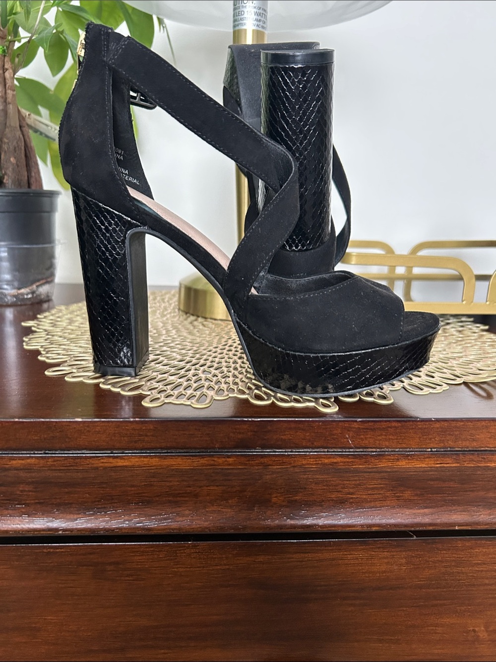 Limelight Black Suede Platform Block Heel Sandals